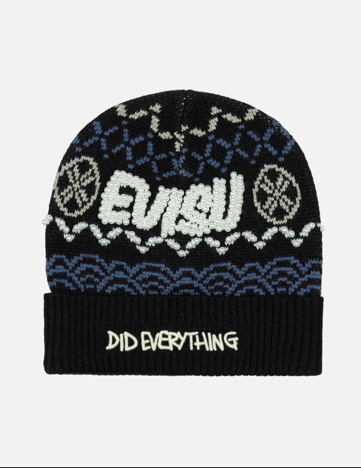 FAIRISLE ALLOVER JACQUARD WITH PEARL STUD BEANIE - 2