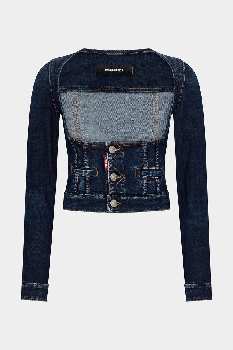 STRETCH DENIM LONG SLEEVES CORSET JACKET - 1