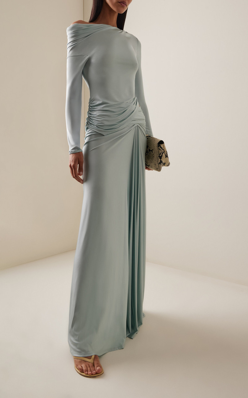 ANNA OCTOBER Sonia Draped Jersey Maxi Skirt blue outlook