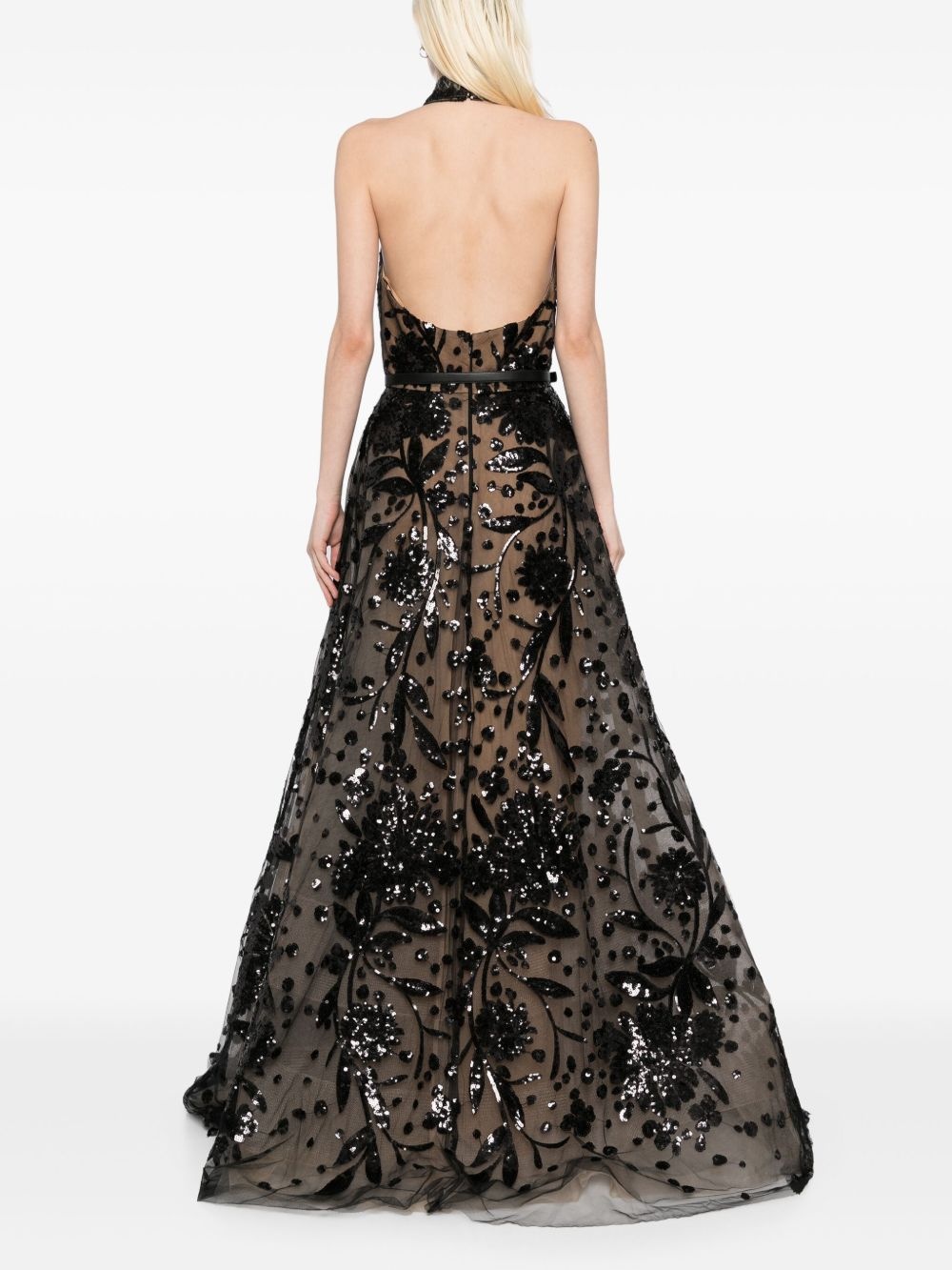 embroidered halter gown - 4