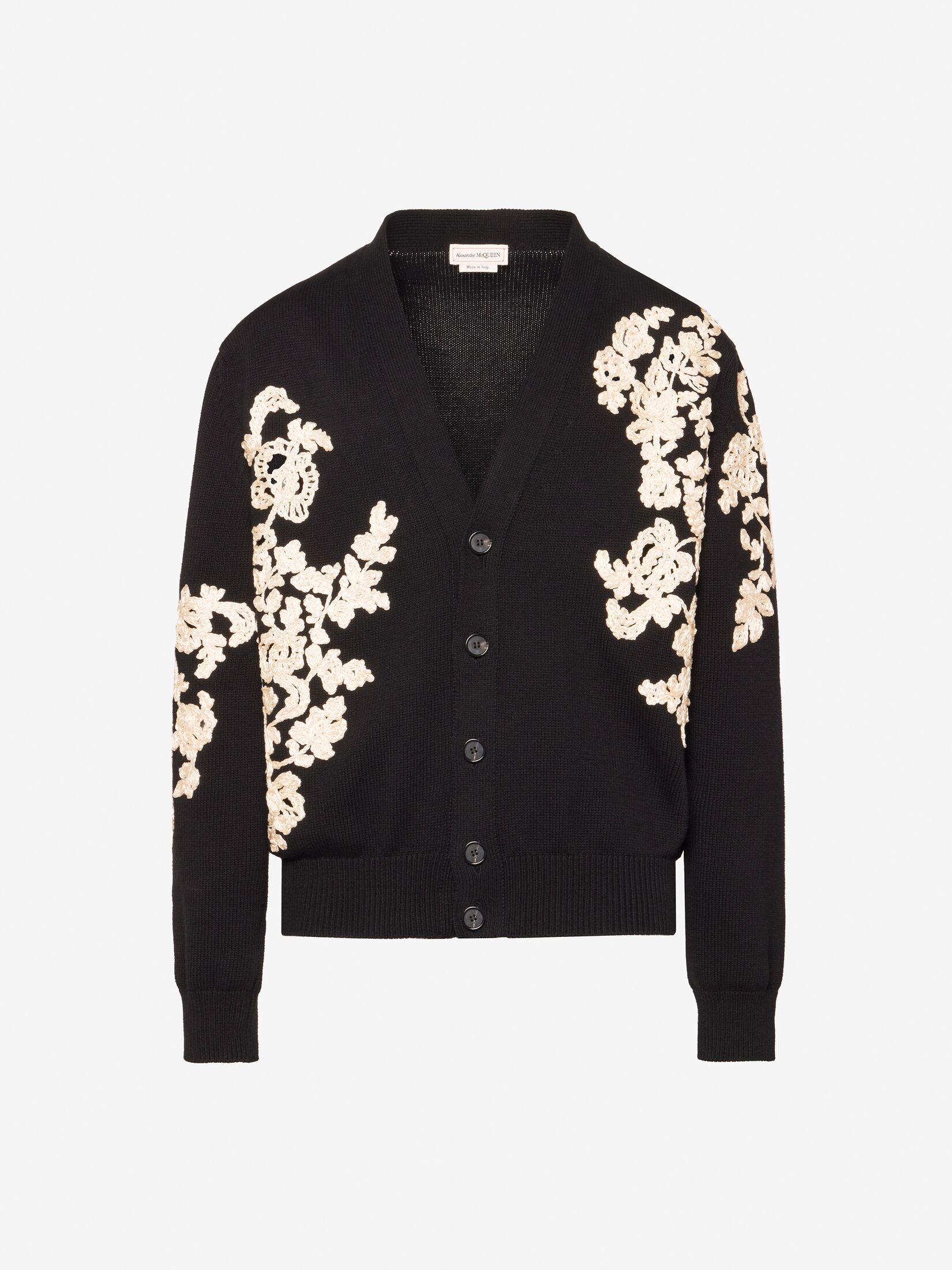 Men's Floral Embroidery Cardigan in Black/ivory - 1