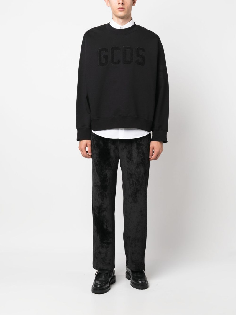 GCDS logo-embroidered velvet trousers outlook
