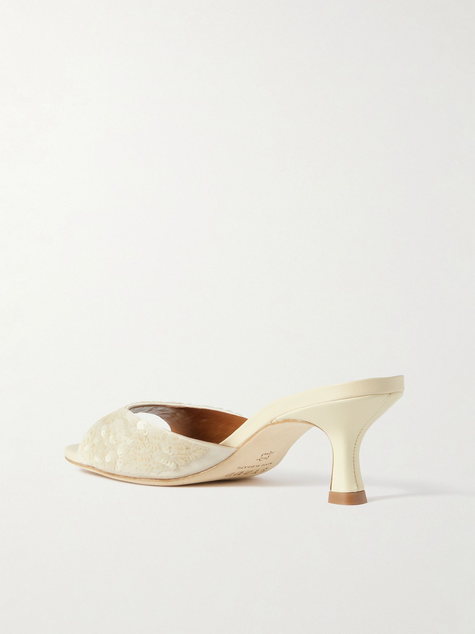 Brigitte sequined leather mules Cream - 3