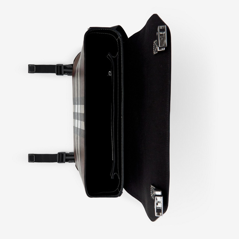 Exaggerated Check and Leather Large Messenger Bag 4