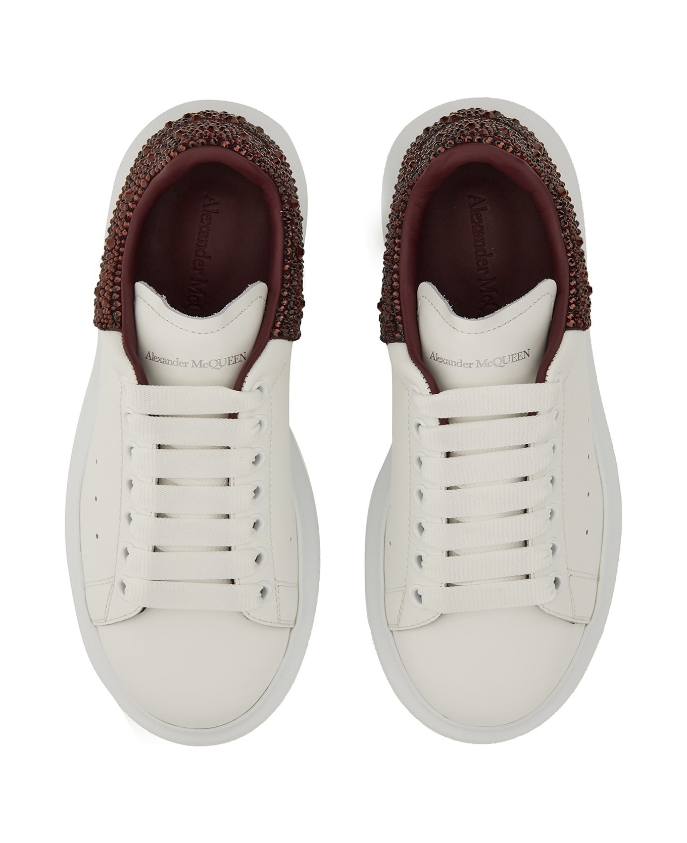 Oversized Sneakers In White And Dark Burgundy With Rhinestones - 4