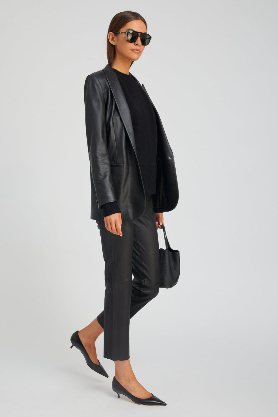 BLACK LEATHER BLAZER - 4
