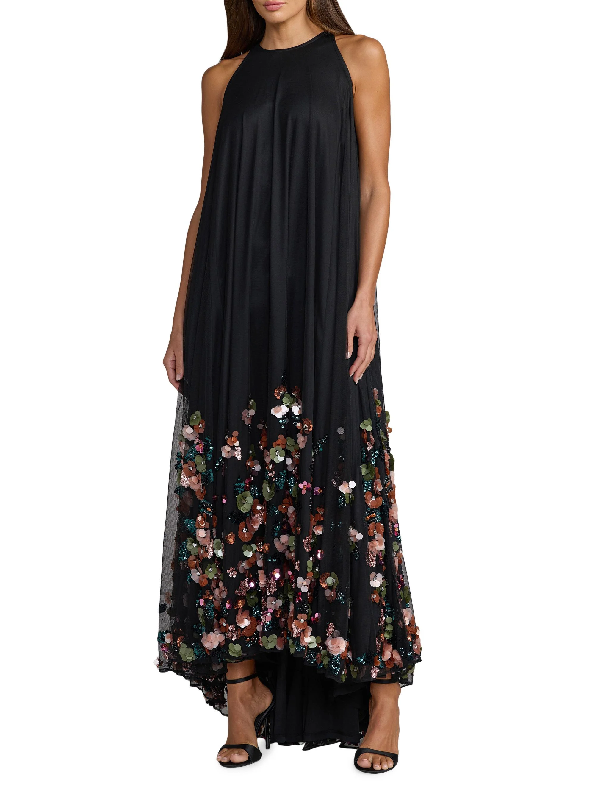 Women's Sequin Trapeze Sleeveless Gown - Black Multi - 1