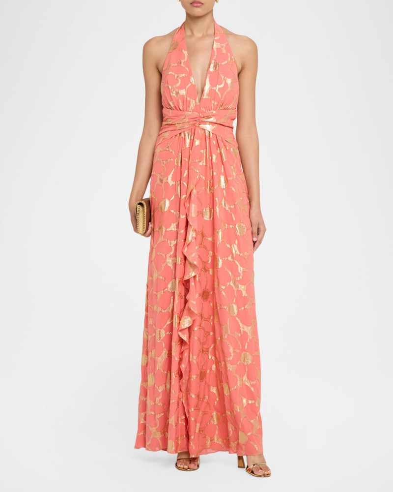 RAMY BROOK Stephanie Metallic Floral Halter Maxi Dress outlook