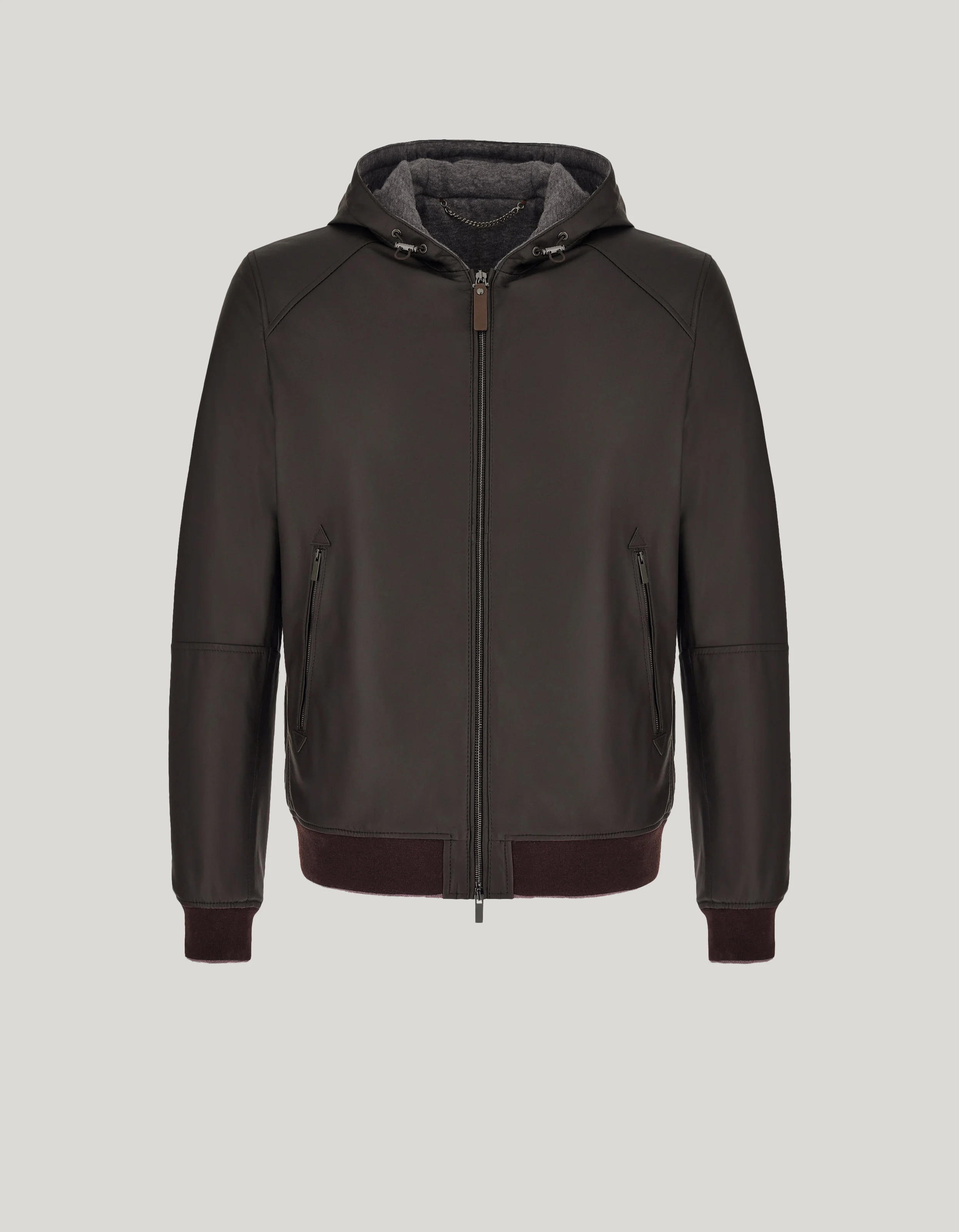 HOODED BLOUSON IN BROWN NAPA LEATHER - 1