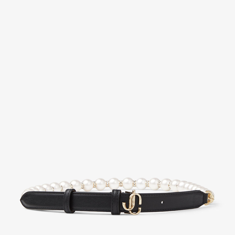 JC Chain
Black Leather Waist Belt with Pearls, Crystals and Gold JC Emblem 1
