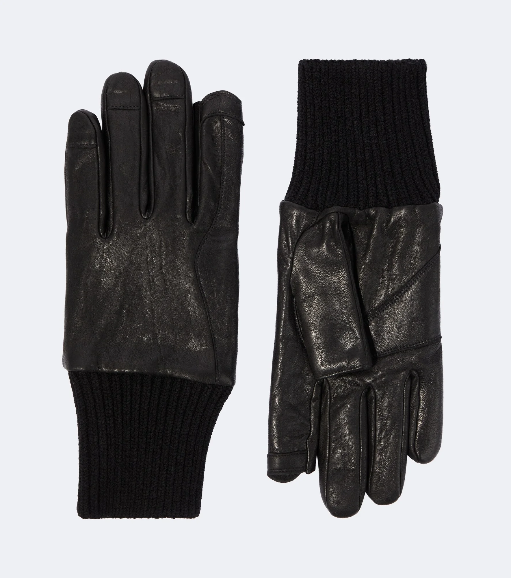 Ribbed-knit leather gloves - 1