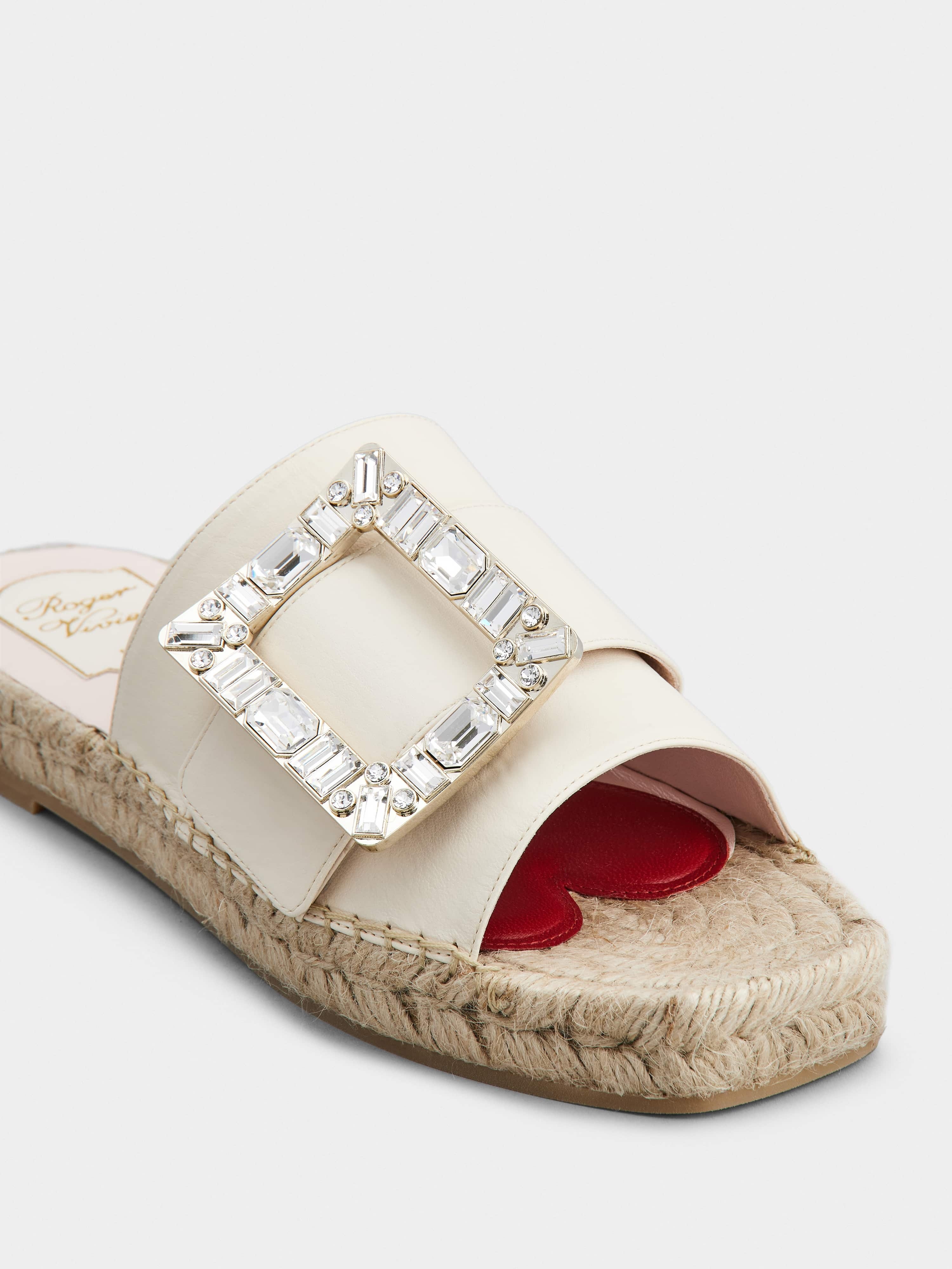 Strass Buckle Espadrille Mules in Soft Leather - 3