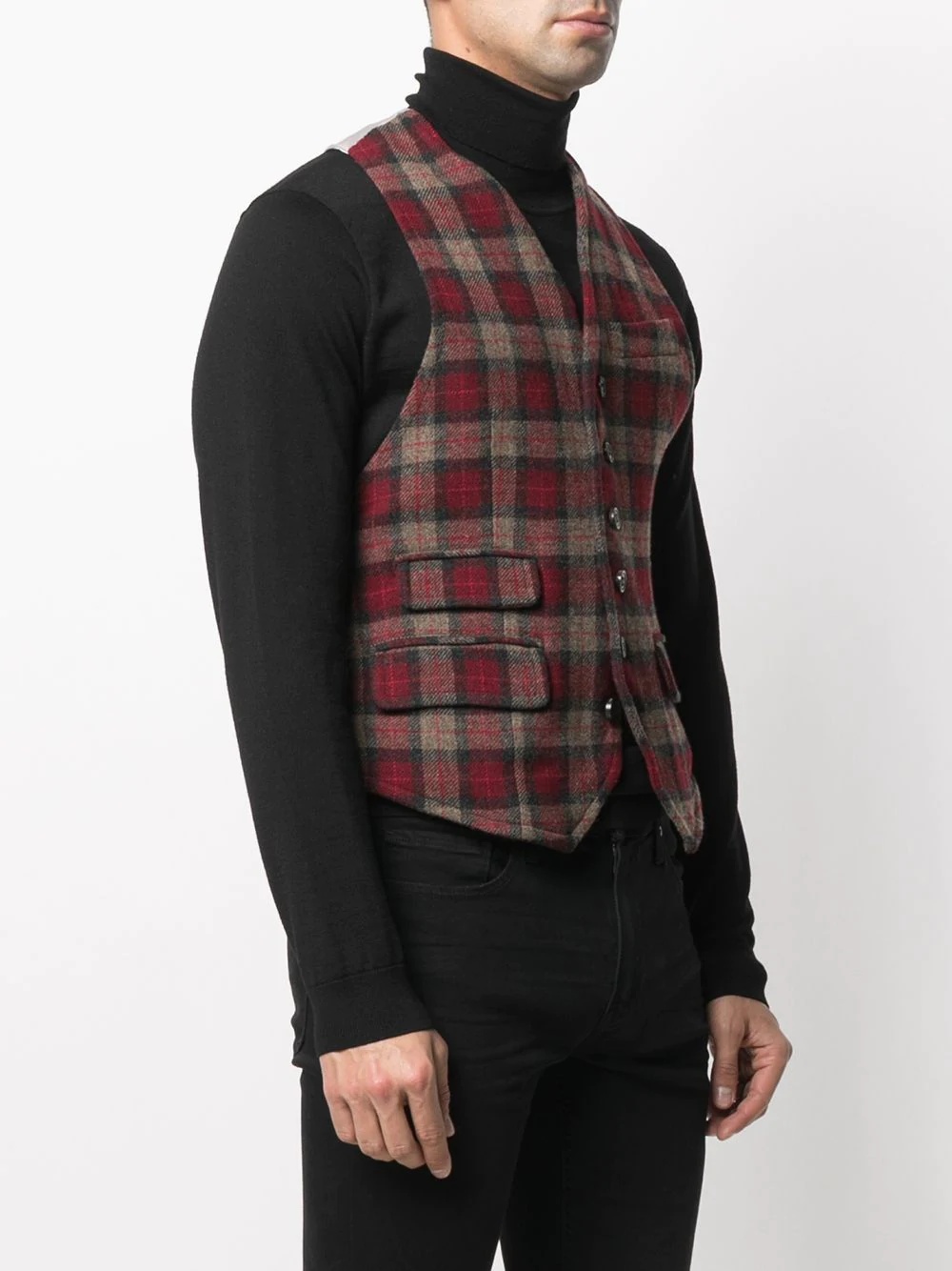 checked wool waistcoat - 3