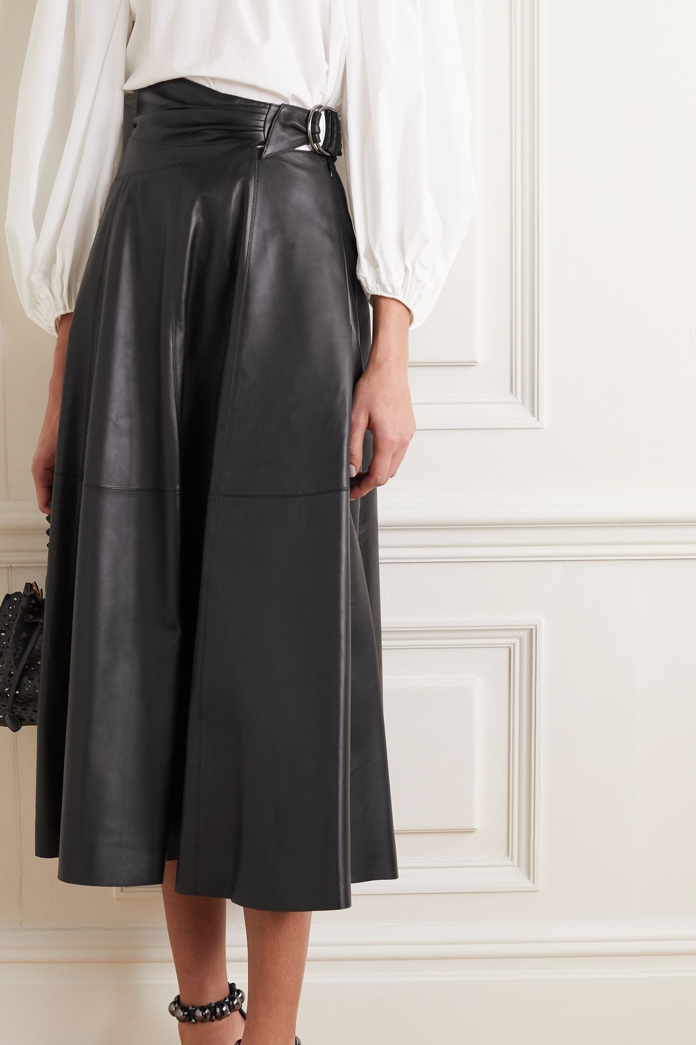 Wrap-effect leather midi skirt - 3