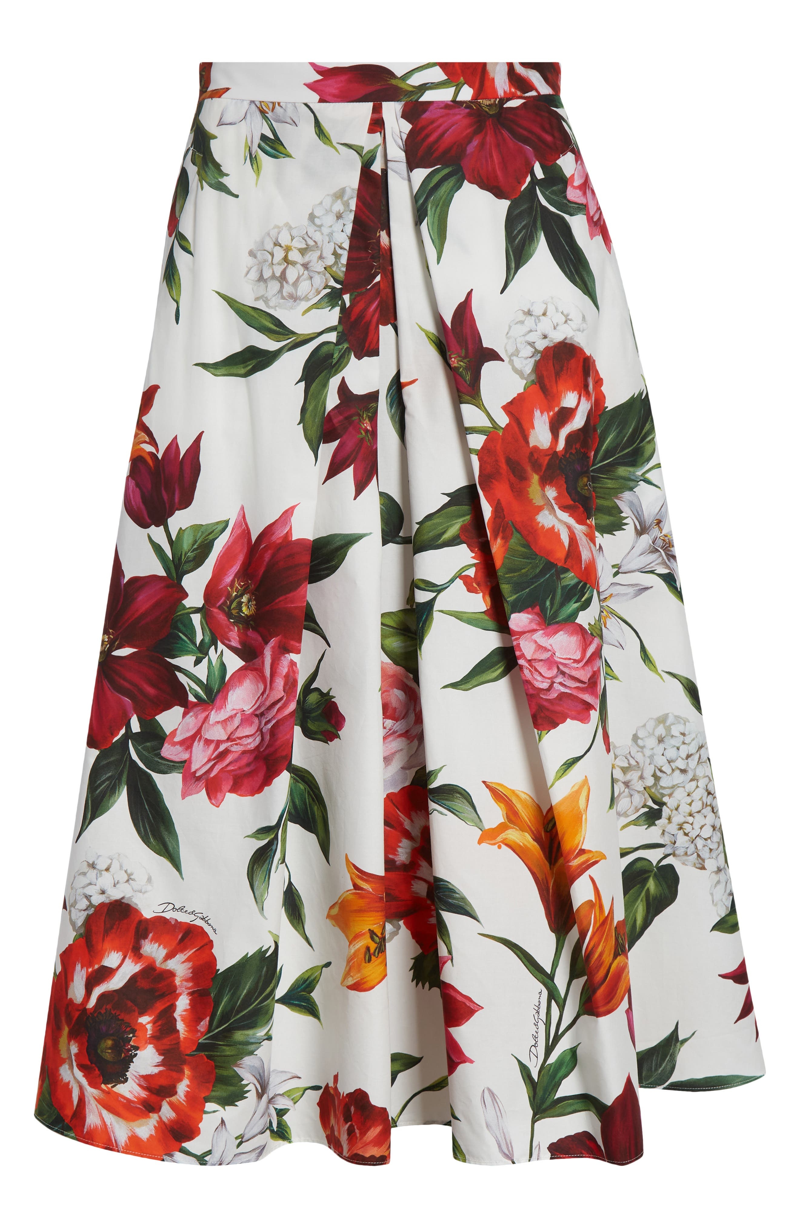 Dolce&Gabbana Floral Pleated Cotton Poplin Skirt in Ha5Pb Anemoni Gigli F.bco at Nordstrom - 6