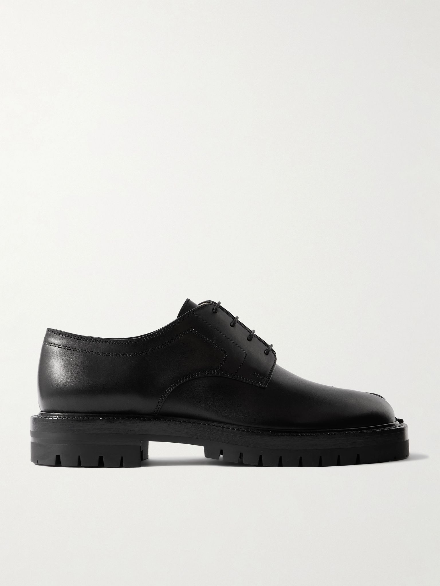 Tabi Split-Toe Leather Derby Shoes Black - 1