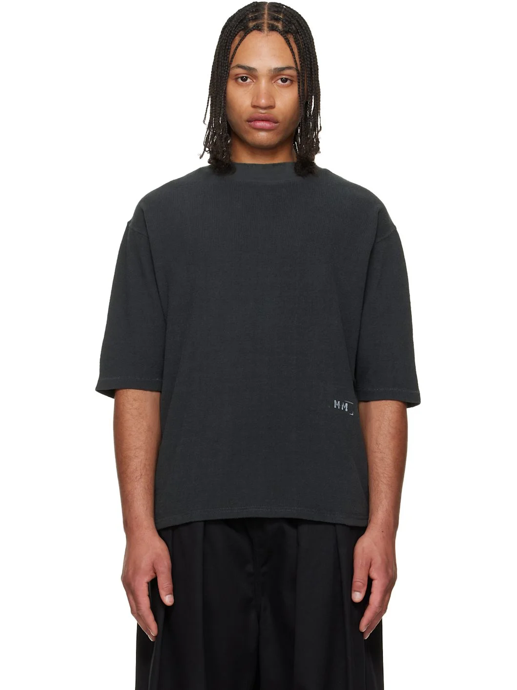 Gray Distressed Cotton Terry T-shirt - 1
