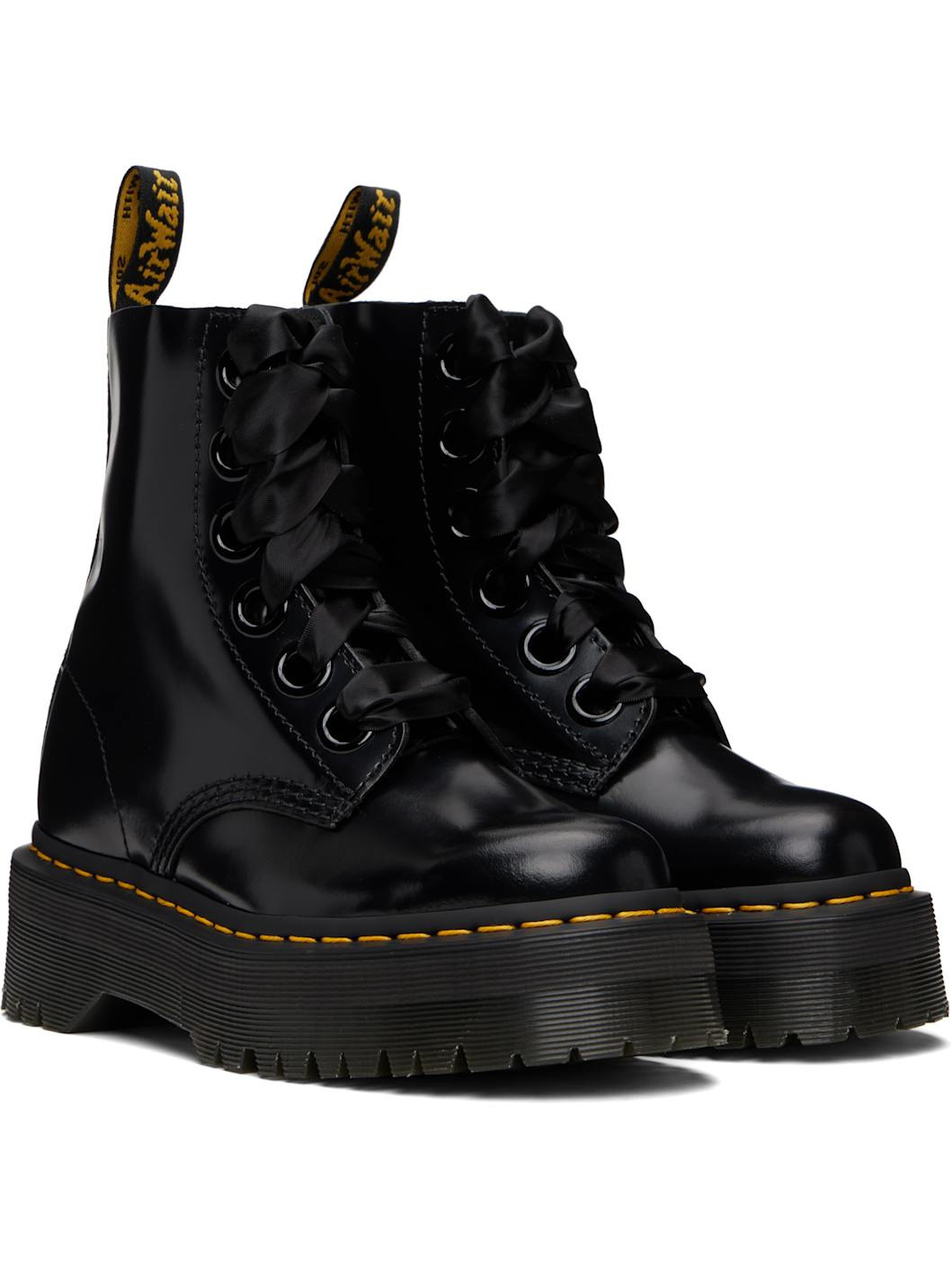 Black Molly Leather Platform Boots - 4