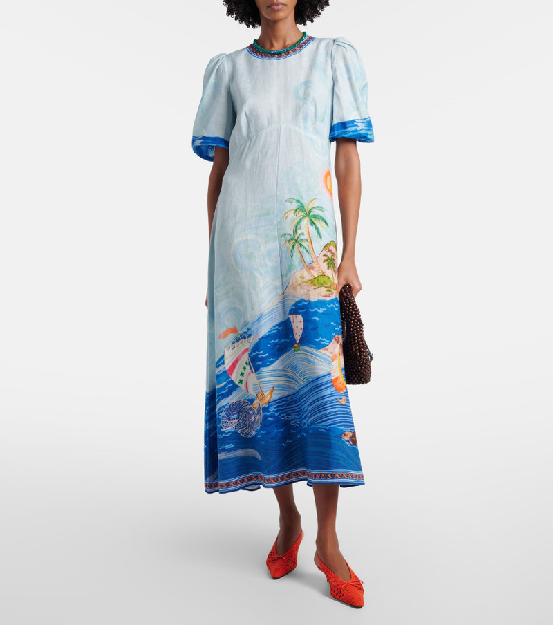 ALÉMAIS Printed linen midi dress outlook