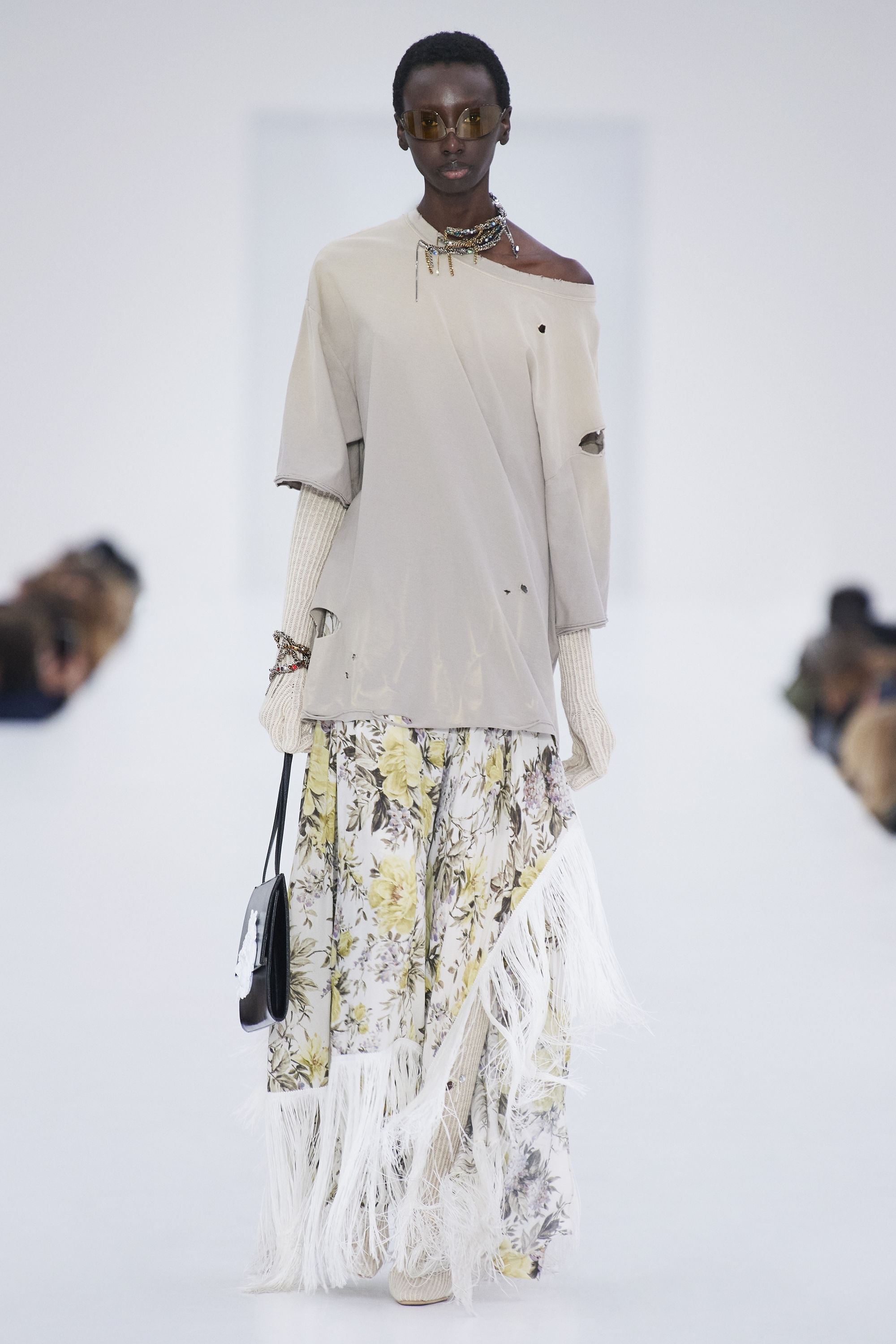 Flower print fringe skirt - Beige - 3
