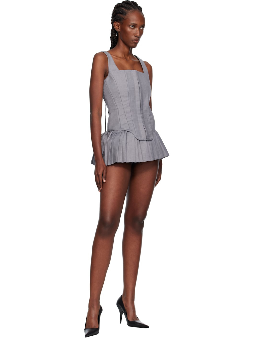 Gray Volumed Micro Skort - 4