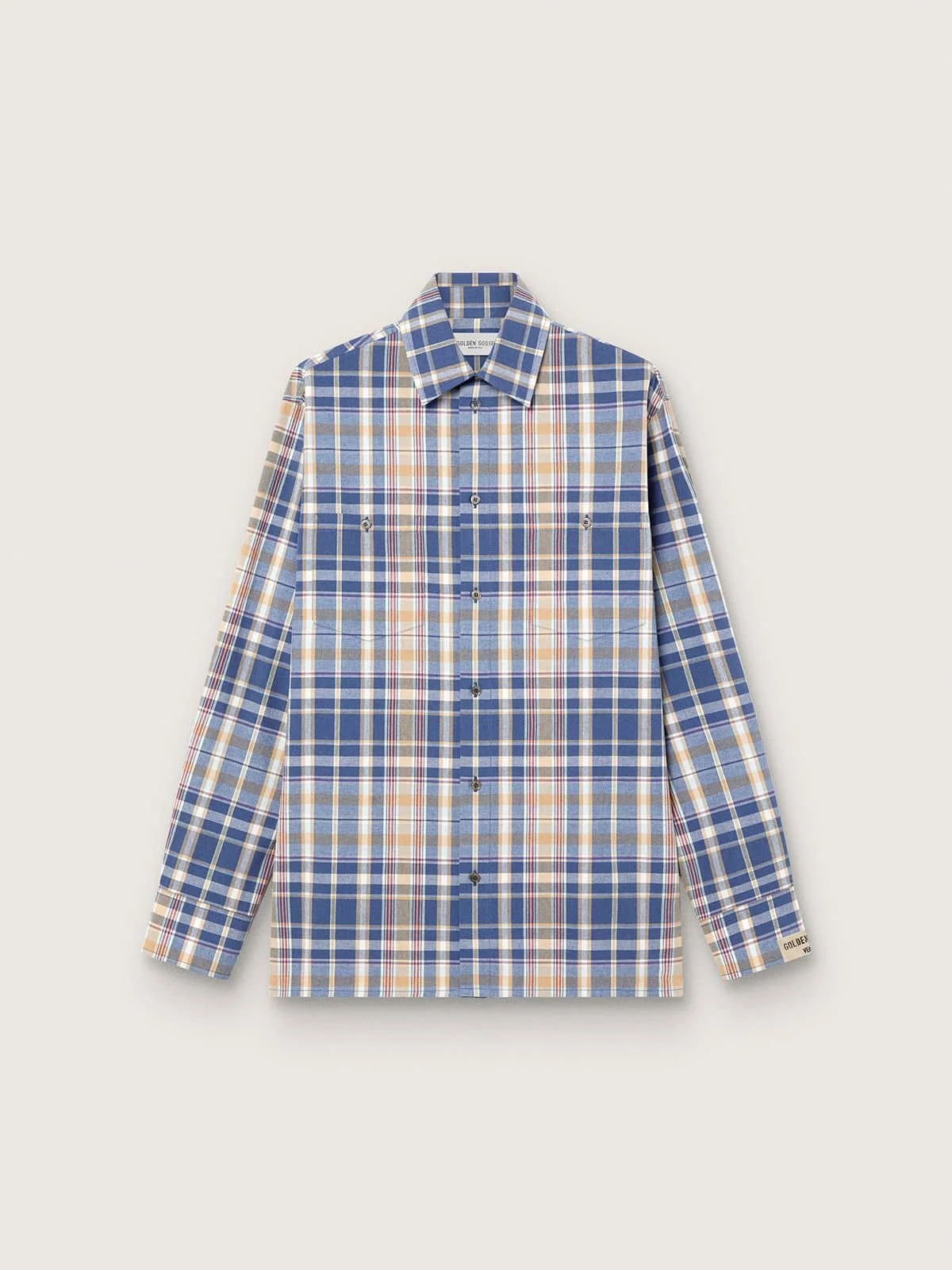 Men's oversized shirt in indigo and beige checked cotton - 1