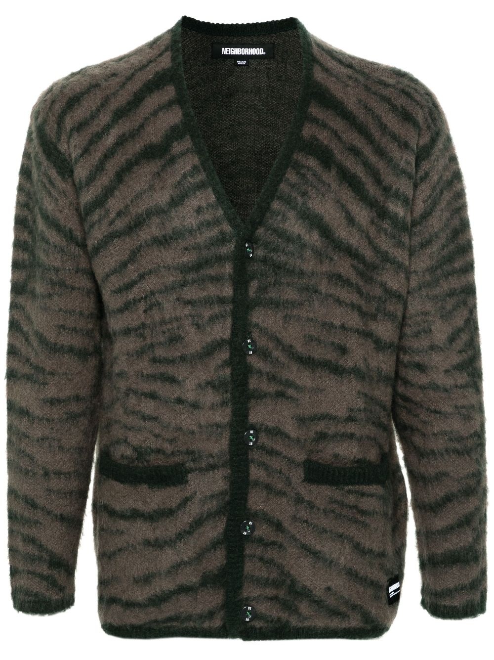 tiger-print brushed-knit cardigan - 1