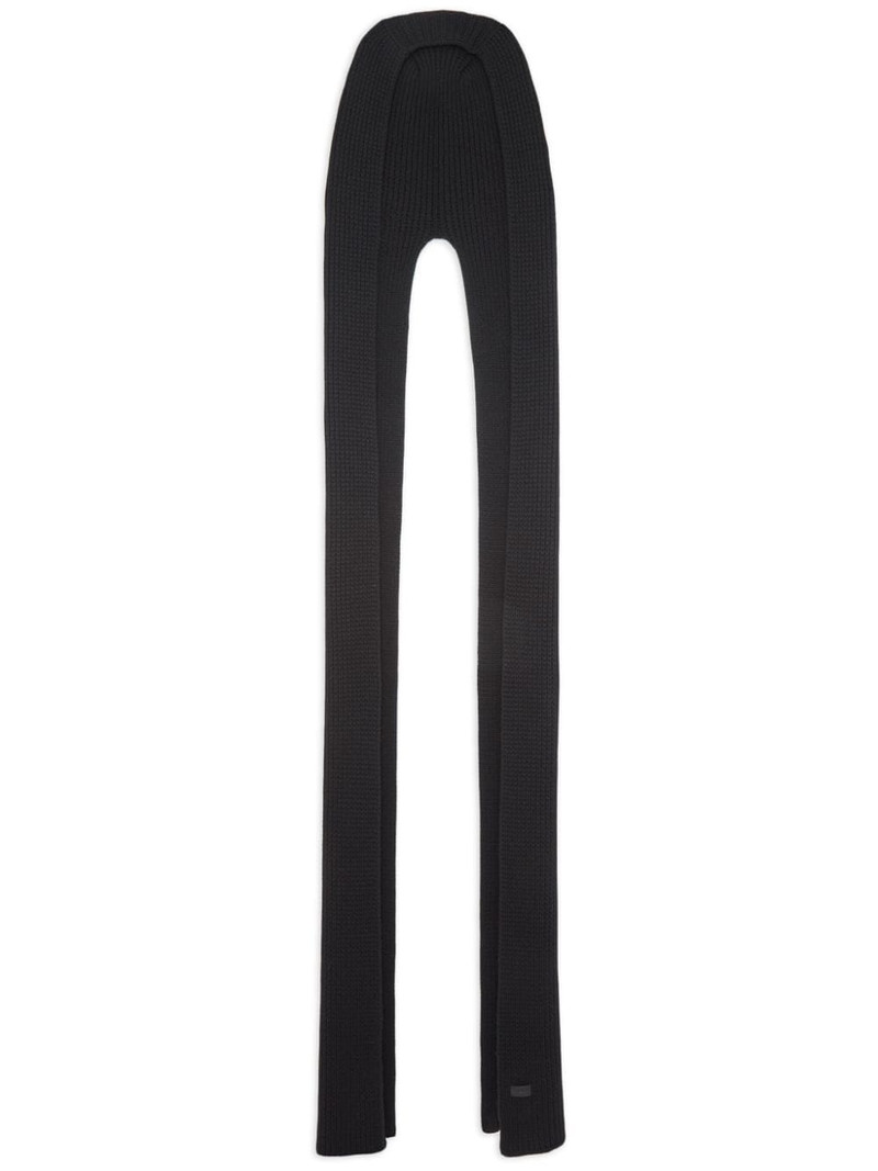 SAINT LAURENT ribbed-knit hooded cashmere scarf outlook