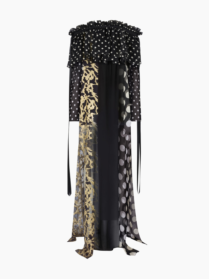 Polka Dot Long Silk Dress With Bow Details 5