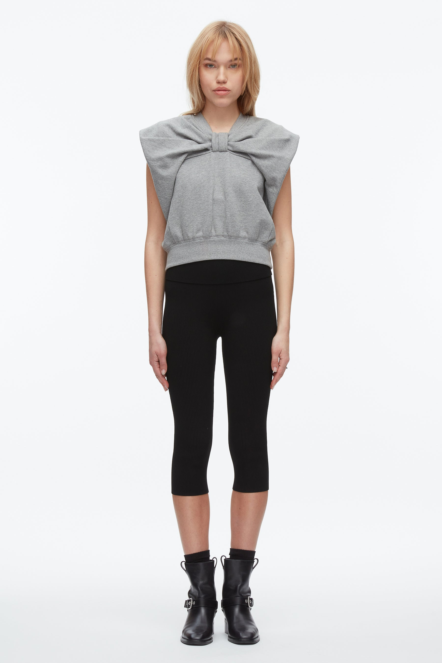 Draped Bow French Terry Top - 2
