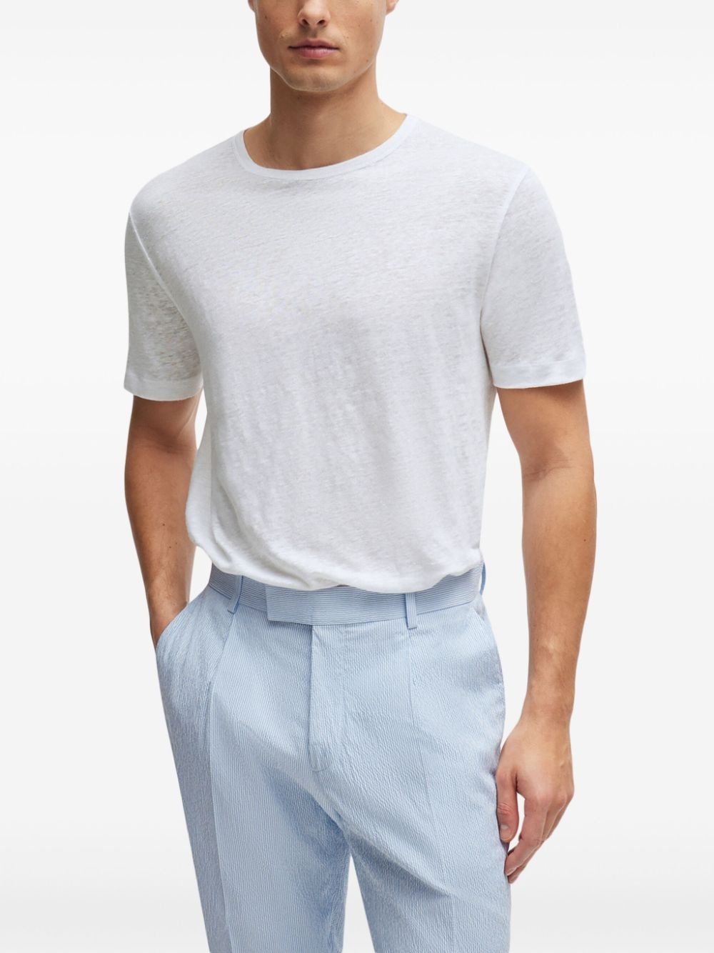 crew-neck linen T-shirt - 4