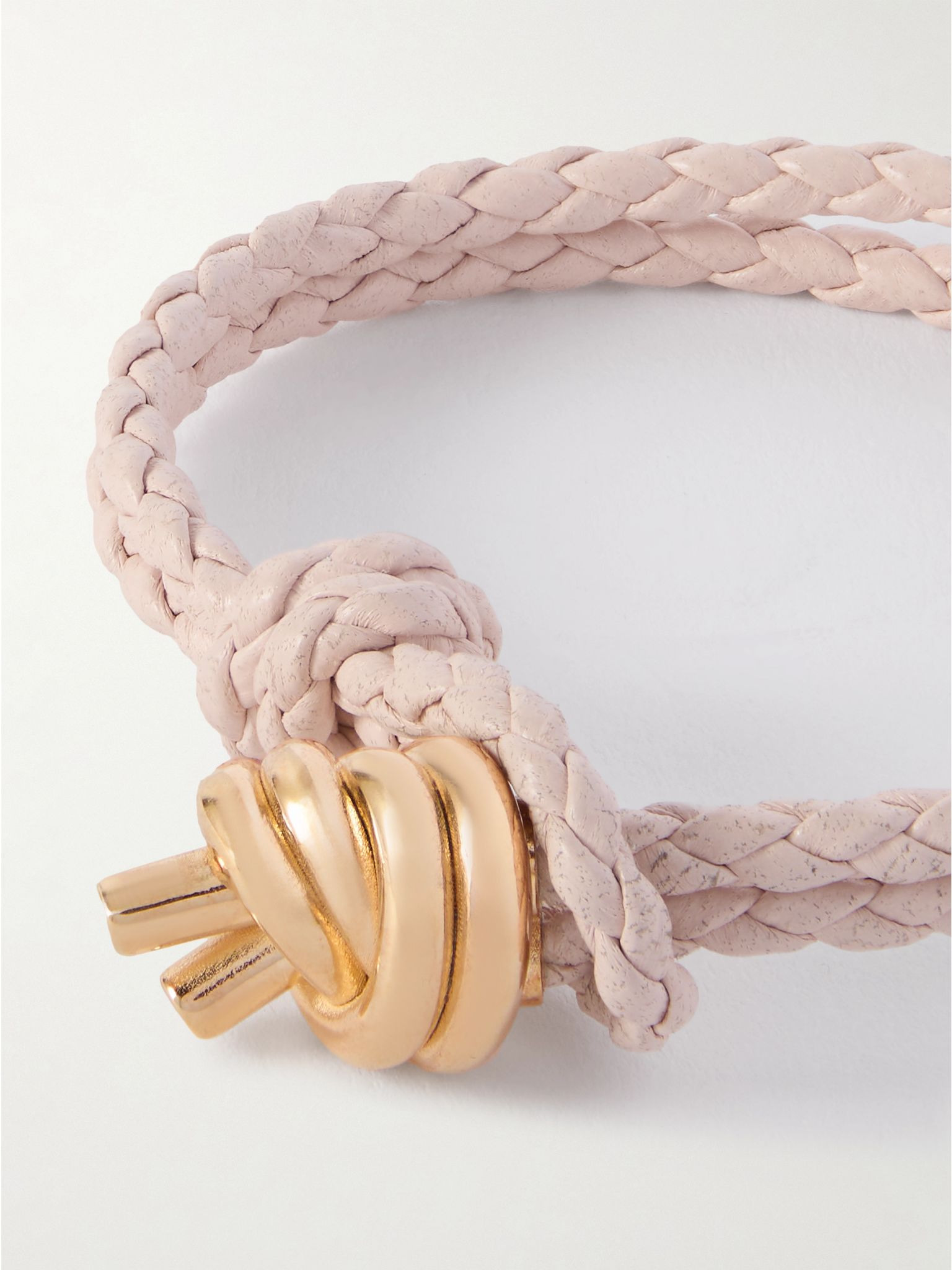 Intrecciato leather and gold-tone bracelet Pink - 4