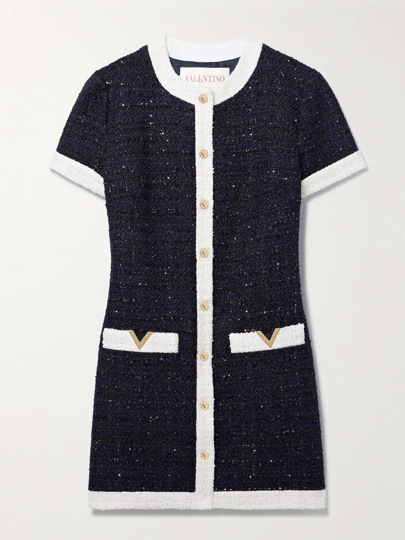 Sequin-embellished bouclé-tweed mini dress - 1