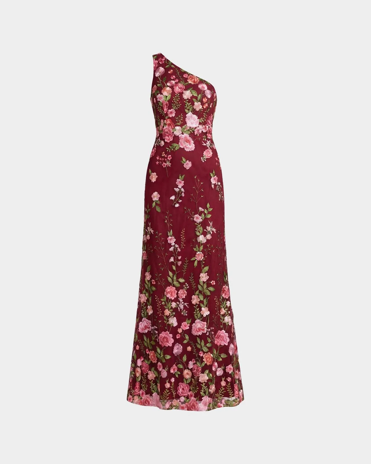One-Shoulder Floral Embroidered Gown - 1