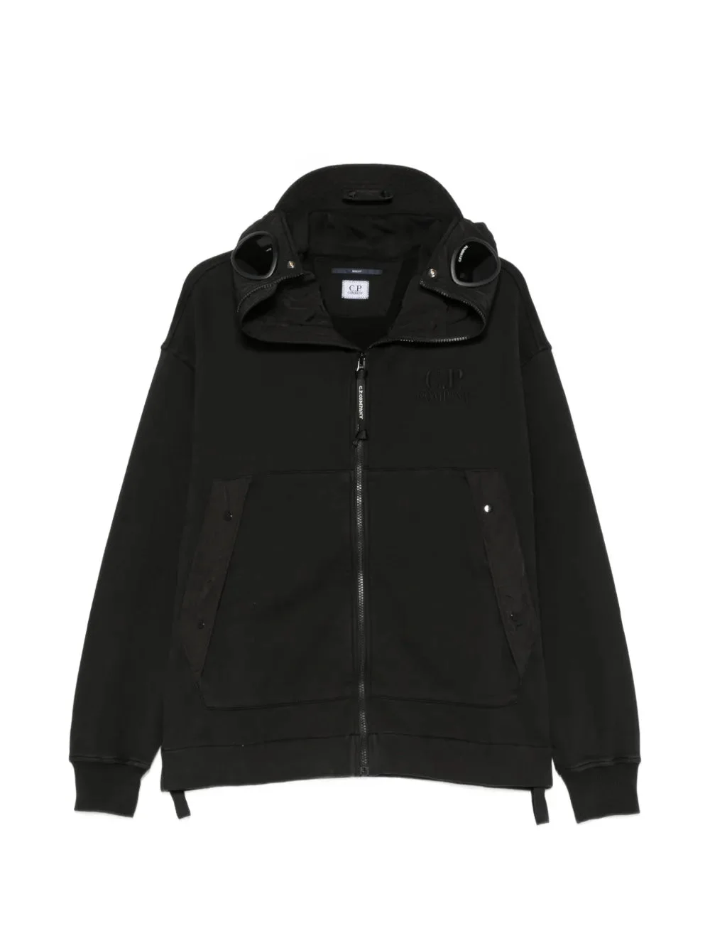 DIAGONAL RAISED FLEECE MIXED BOXY HOODIE - 1