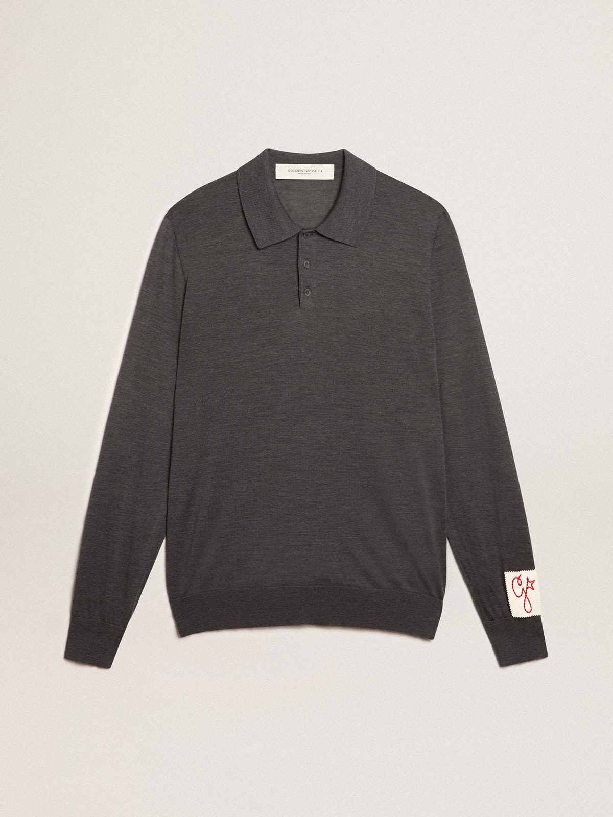 Men’s long-sleeved polo shirt in gray merino wool - 1