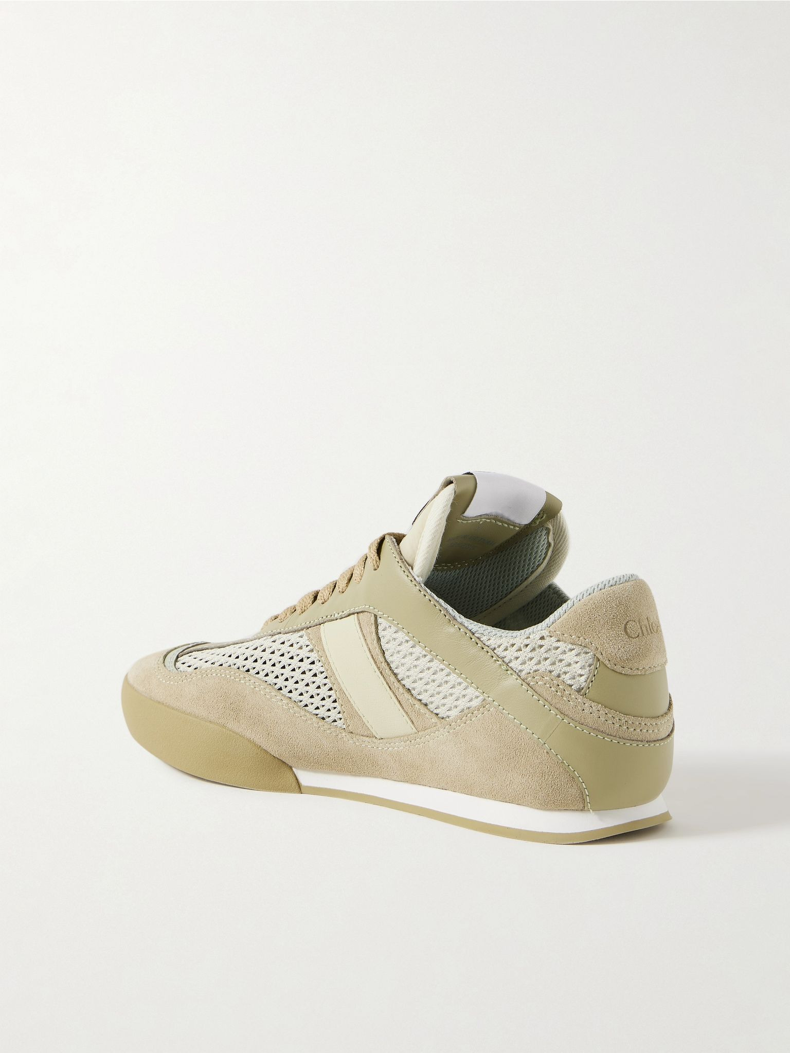 Kick leather and suede-trimmed mesh sneakers Army green - 3