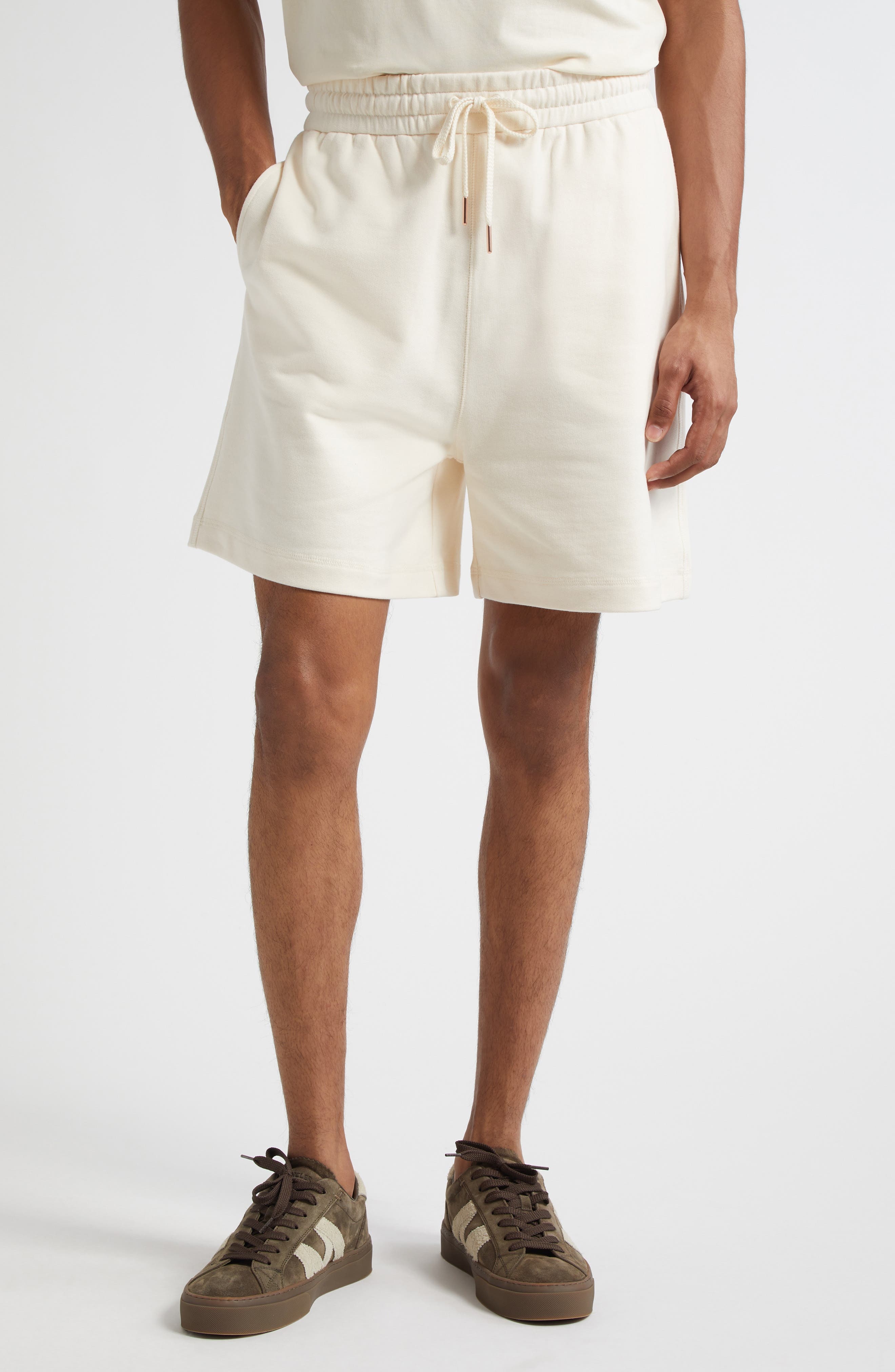 Moncler Logo Patch Drawstring Sweat Shorts in Natural at Nordstrom - 1