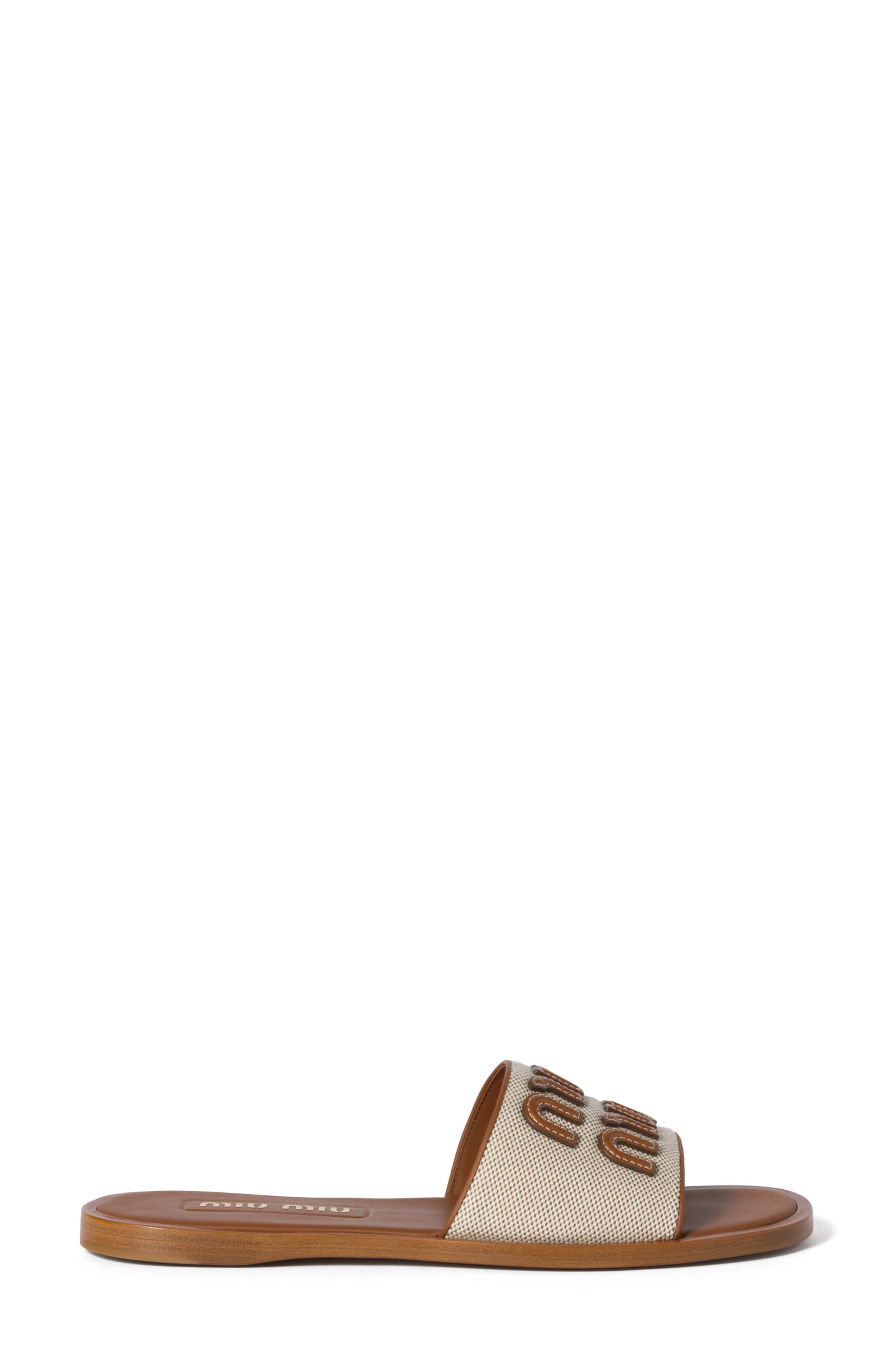 Miu Miu Logo Canvas Slide Sandal in Naturale/Brandy at Nordstrom - 2