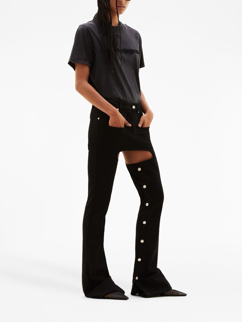 cut-out flared denim trousers - 3