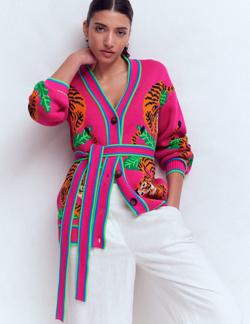 Jacquard Belted Cardigan-Pink Yarrow Tigers 1