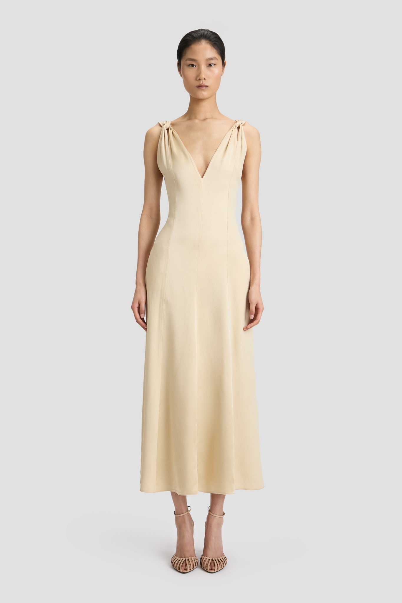 Twist Shoulder Dress In Macadamia - 2