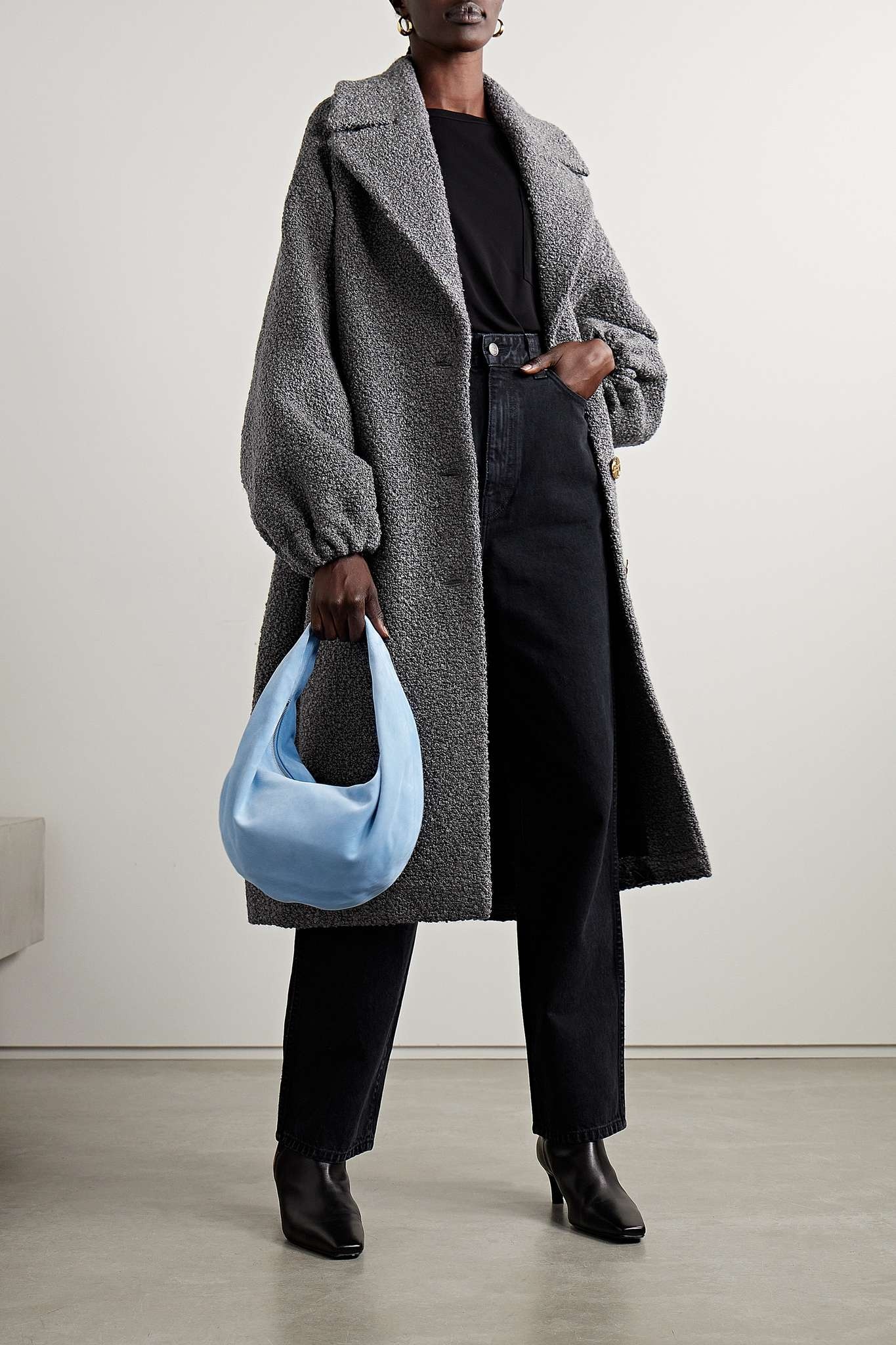 ダウンジャケット・コート Patou Elliptic Single Breasted Boucle Wool Coat - Charcoal PATOU Elliptic wool-blend bouclé coat | netaporter | REVERSIBLE