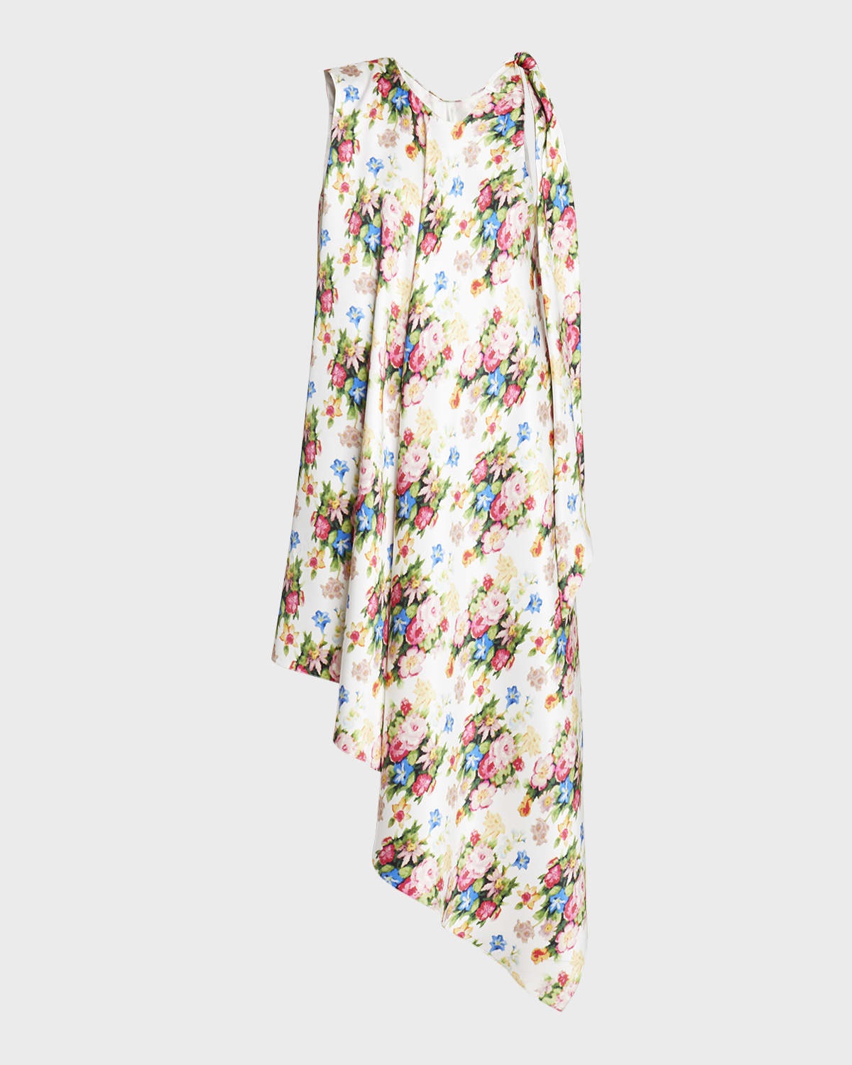 Asymmetric Floral Silk Shift Dress - 1