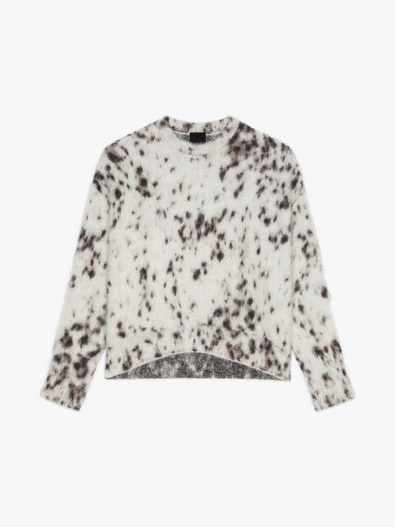 CROPPED SWEATER IN MOHAIR WITH SNOW LEOPARD PRINT 1