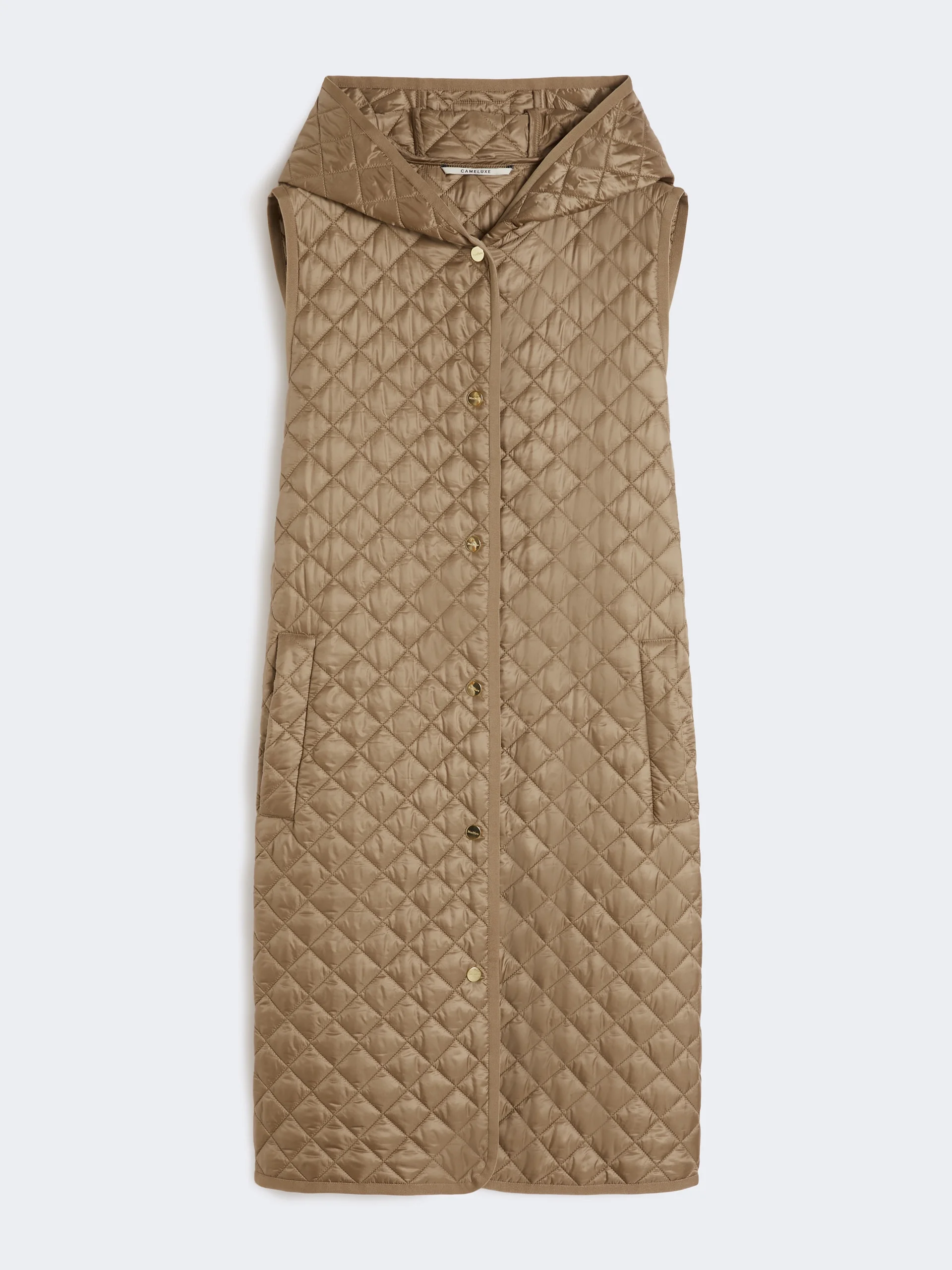 CAMILLE Long water-repellent canvas padded gilet - HAZELNUT BROWN - 1