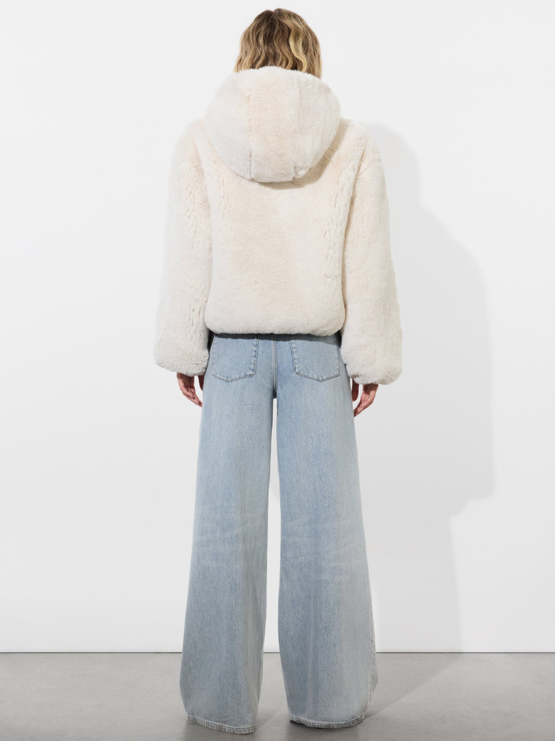 Alice + Olivia ROWE CROPPED FAUX FUR BOMBER JACKET WITH HOOD outlook