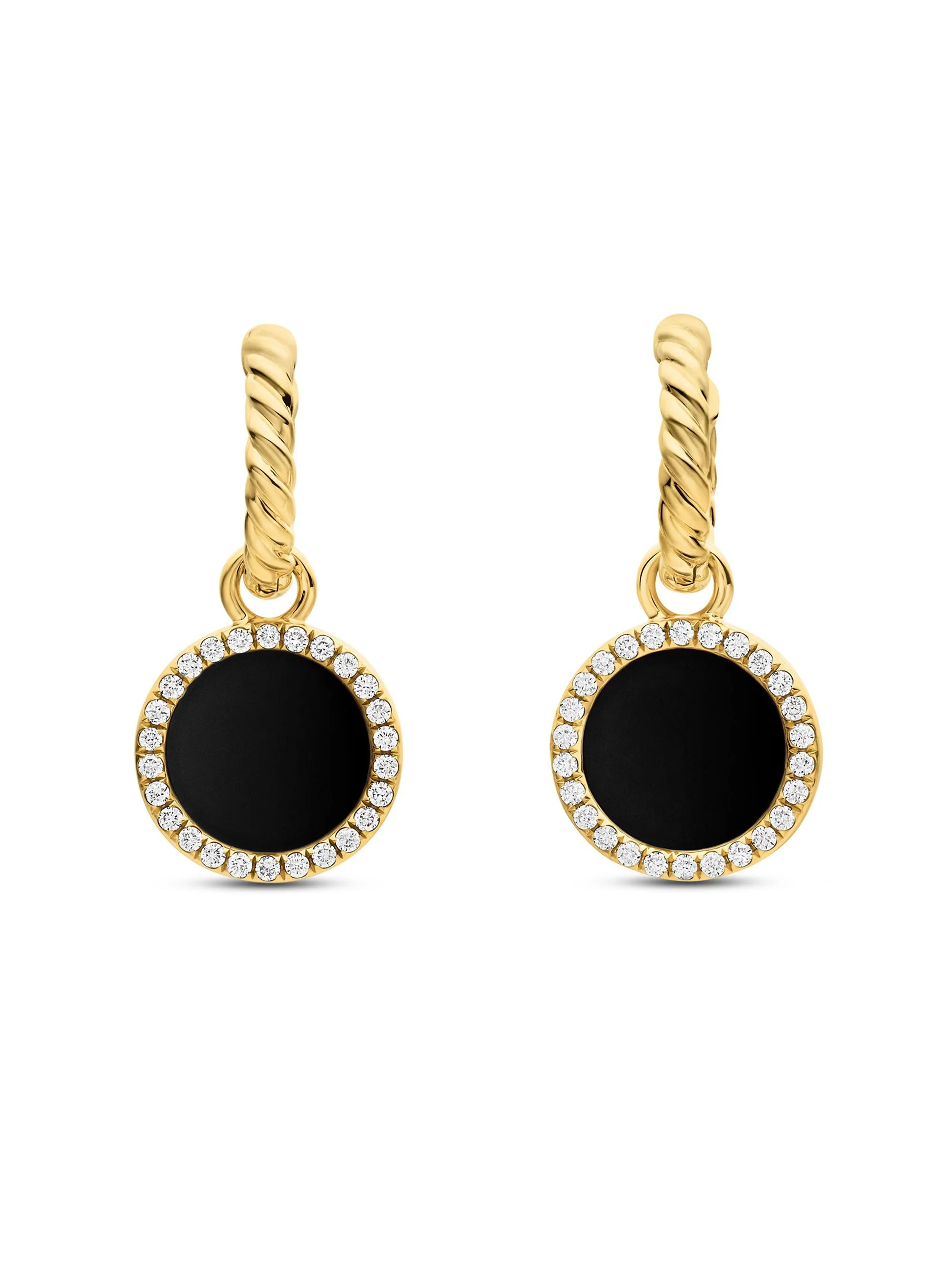 Women's Petite DY Elements Drop Earrings in 18K Yellow Gold with Pavé Diamonds - Black Onyx - 1
