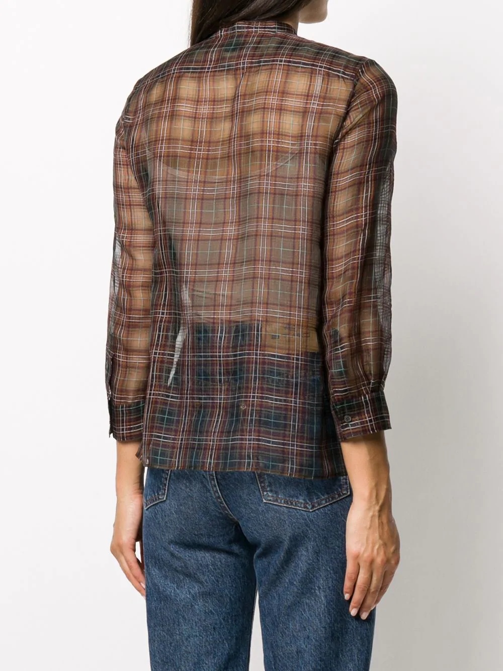 plaid-check ruffled blouse - 4