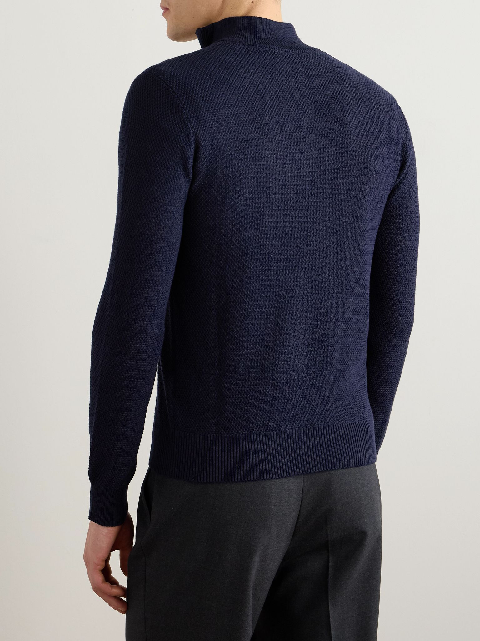 Silk and Cotton-Blend Half-Zip Sweater Navy - 3